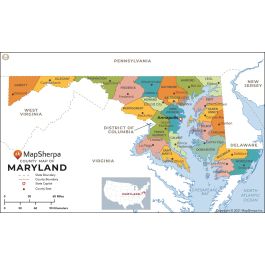 Maryland Counties Map - Standard | Stanfords