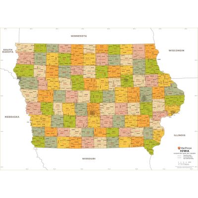 Iowa ZIP Code Map with Counties - Extra Large | Stanfords