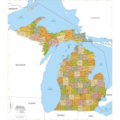 104〕My Michigan　『私のミシガン』英語 Michigan ZIP Code Map with Counties - Extra Large | Stanfords