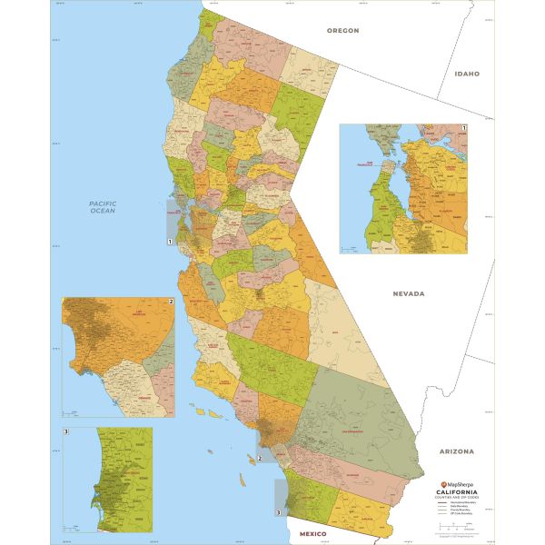 California Zip Code Example California ZIP Code Map with Counties - Standard | Stanfords