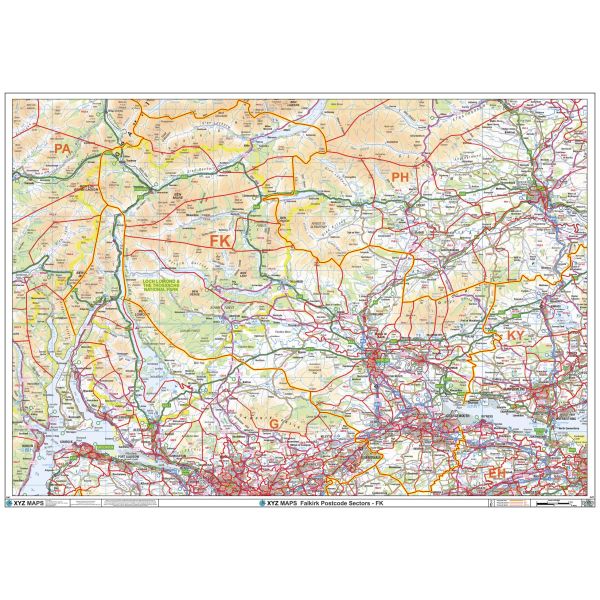 F Postcode Map Falkirk - FK - Postcode Wall Map | Stanfords