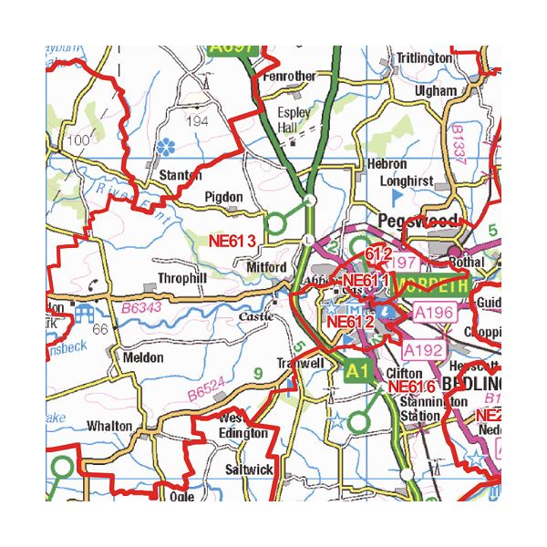 Newcastle - NW - Postcode Wall Map | Stanfords