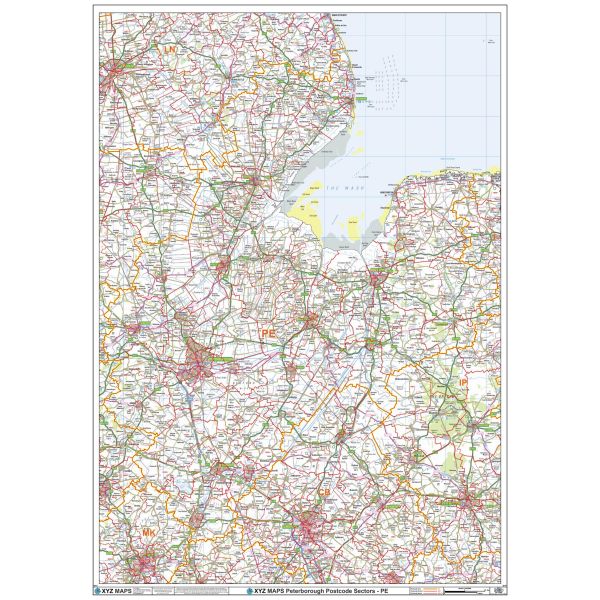 Pe Post Code Color Map Peterborough - PE - Postcode Wall Map | Stanfords