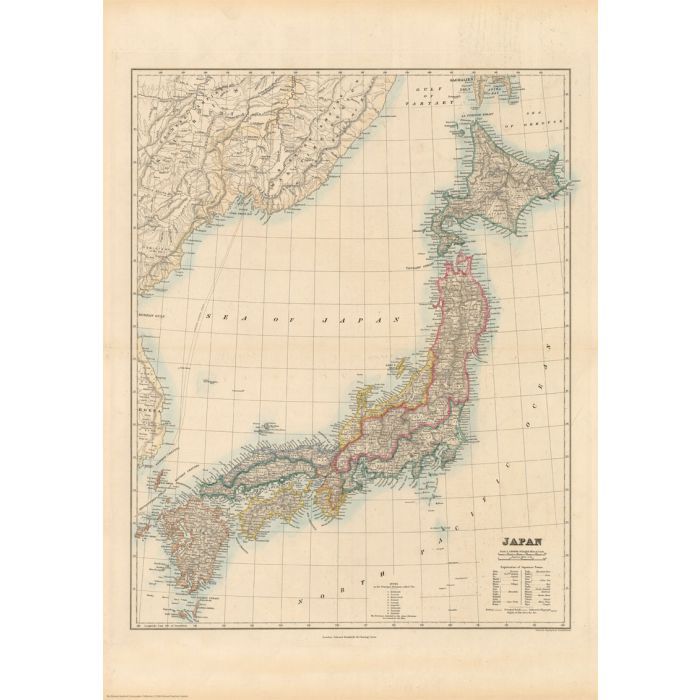 Stanford's Folio Japan Map (1884) - A3 Wall Map, Canvas - Print on