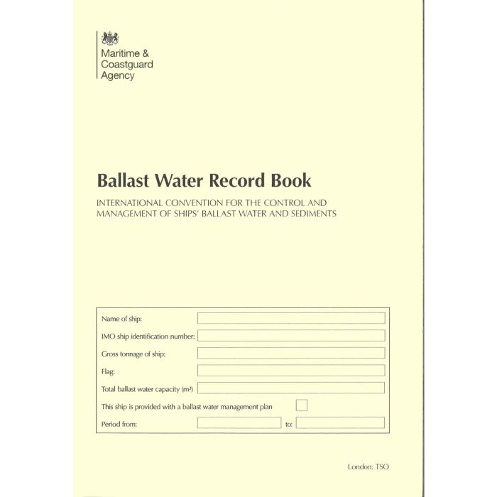 MCA Official Ballast Water Record Log Book Stanfords