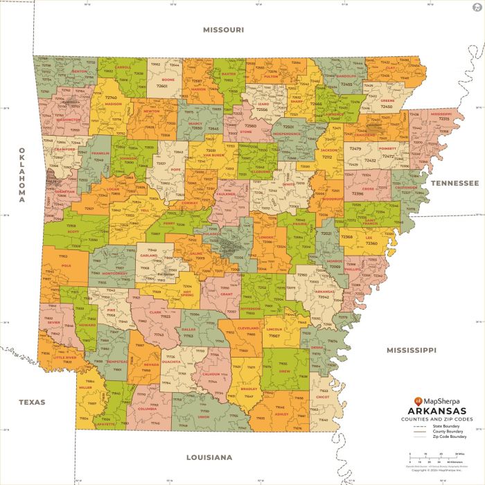 Arkansas ZIP Code Map with Counties - Extra Large | Stanfords