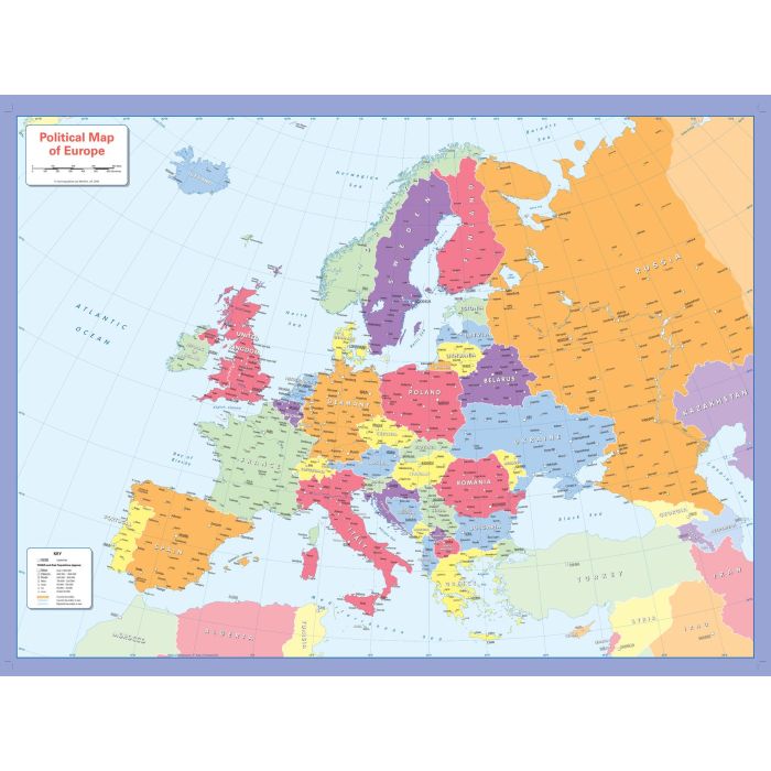 Colour blind friendly Political Wall Map of Europe | Stanfords