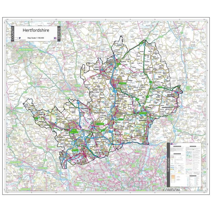 County Map of Hertfordshire Stanfords