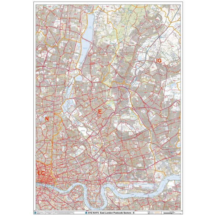 East London E Postcode Wall Map Stanfords
