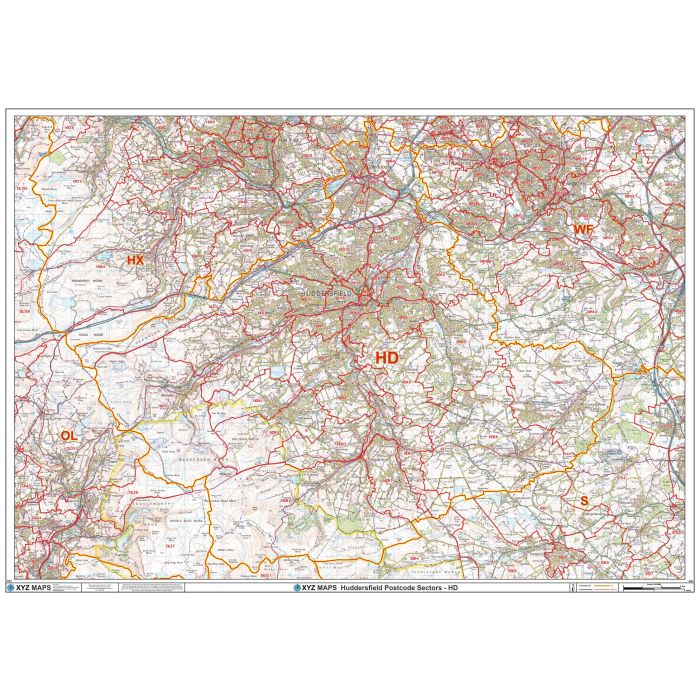 Huddersfield - HD - Postcode Wall Map | Stanfords