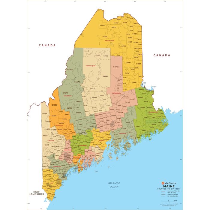 Maine ZIP Code Map With Counties Large Stanfords Maine Zip Code Map With Counties Large 