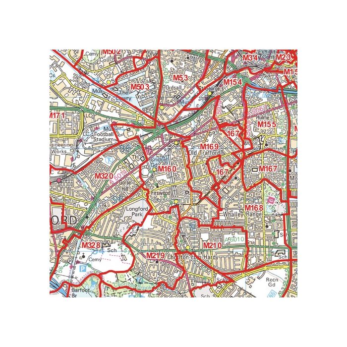 Manchester M Postcode Wall Map Stanfords
