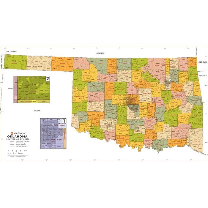 Oklahoma ZIP Code Map with Counties - Extra Large | Stanfords