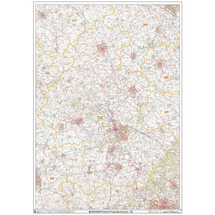 Oxford OX Postcode Wall Map Stanfords