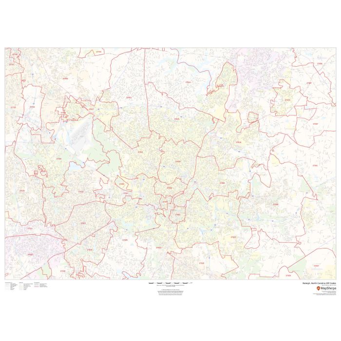 Raleigh, North Carolina ZIP Codes Map Stanfords