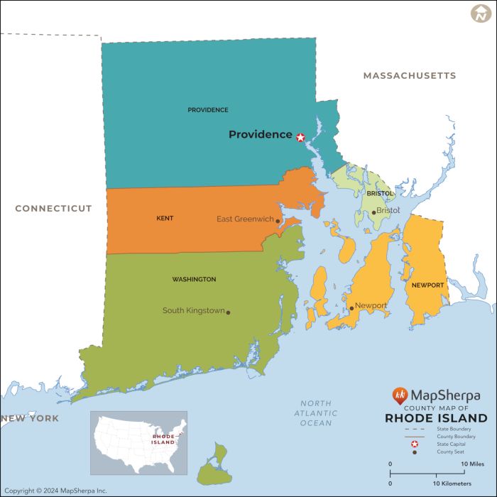 Rhode Island Counties Map - Standard | Stanfords
