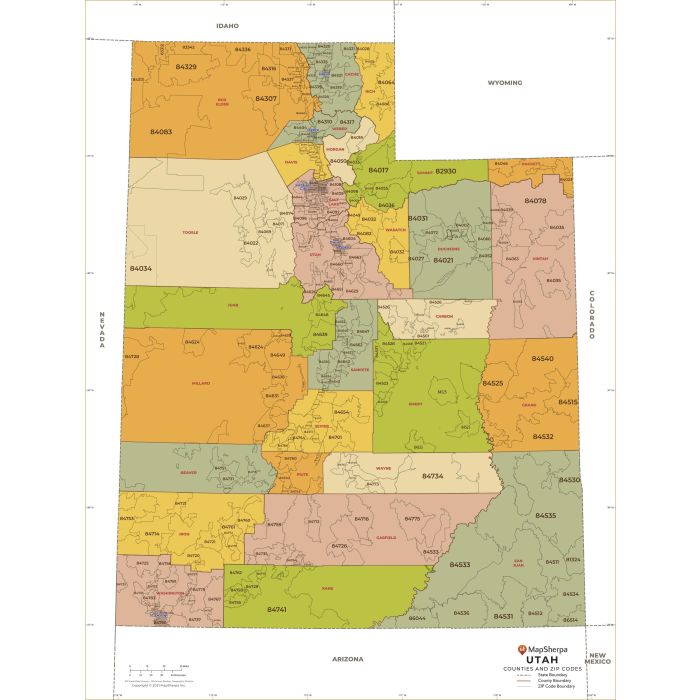 Utah ZIP Code Map with Counties - Large Map | Stanfords