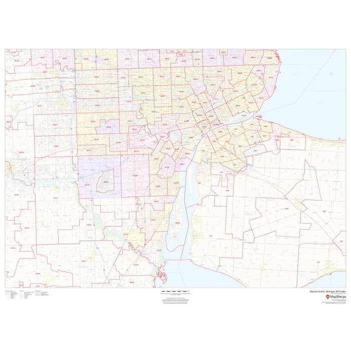 Wayne County, Michigan ZIP Codes Map Stanfords