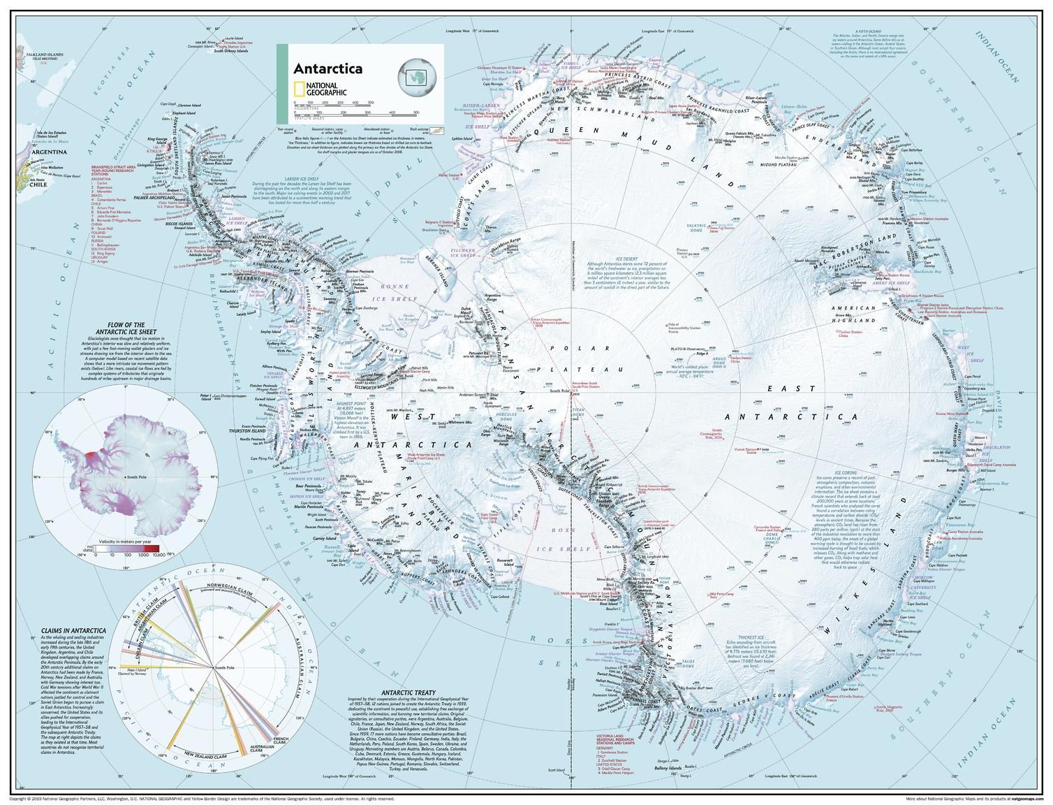 Antarctica Political Map Wall Map Of Antarctica And The Southern Ocean