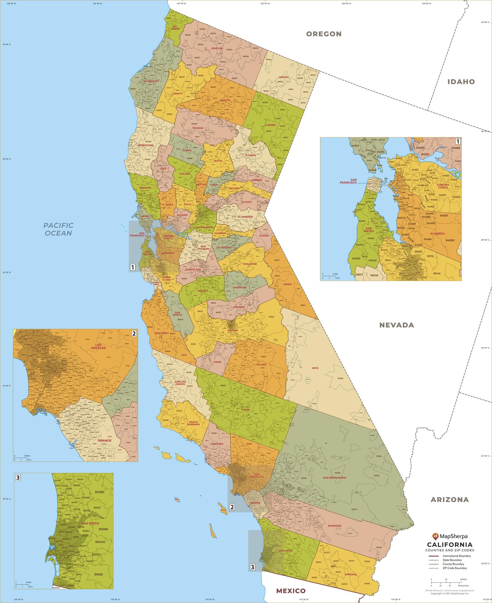 California ZIP Code Map with Counties - Standard | Stanfords