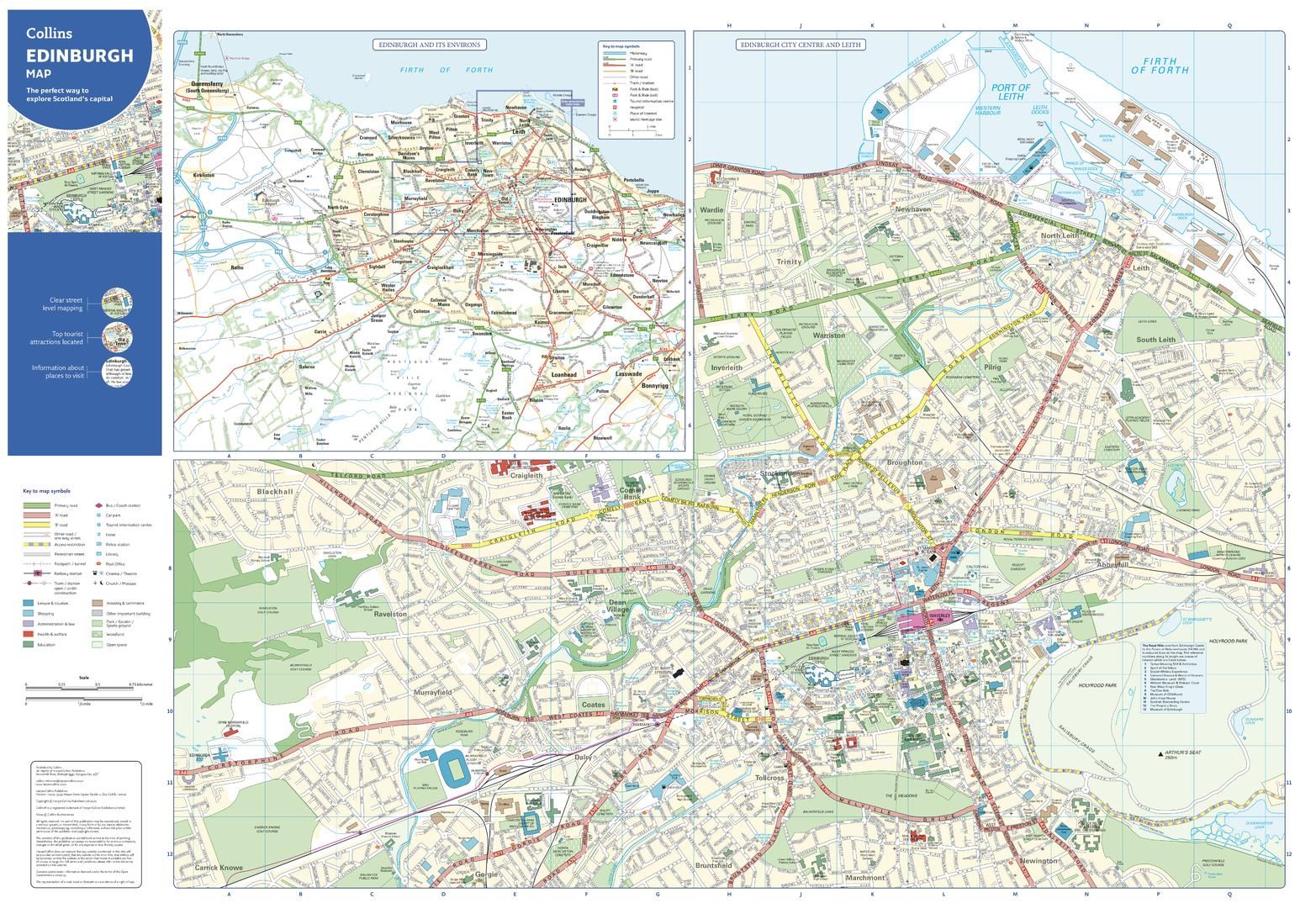 入手不可能！絶版・エディンバラ詳細地図・COLLINS発行 Discovering Edinburgh Illustrated Map: Ideal for exploring