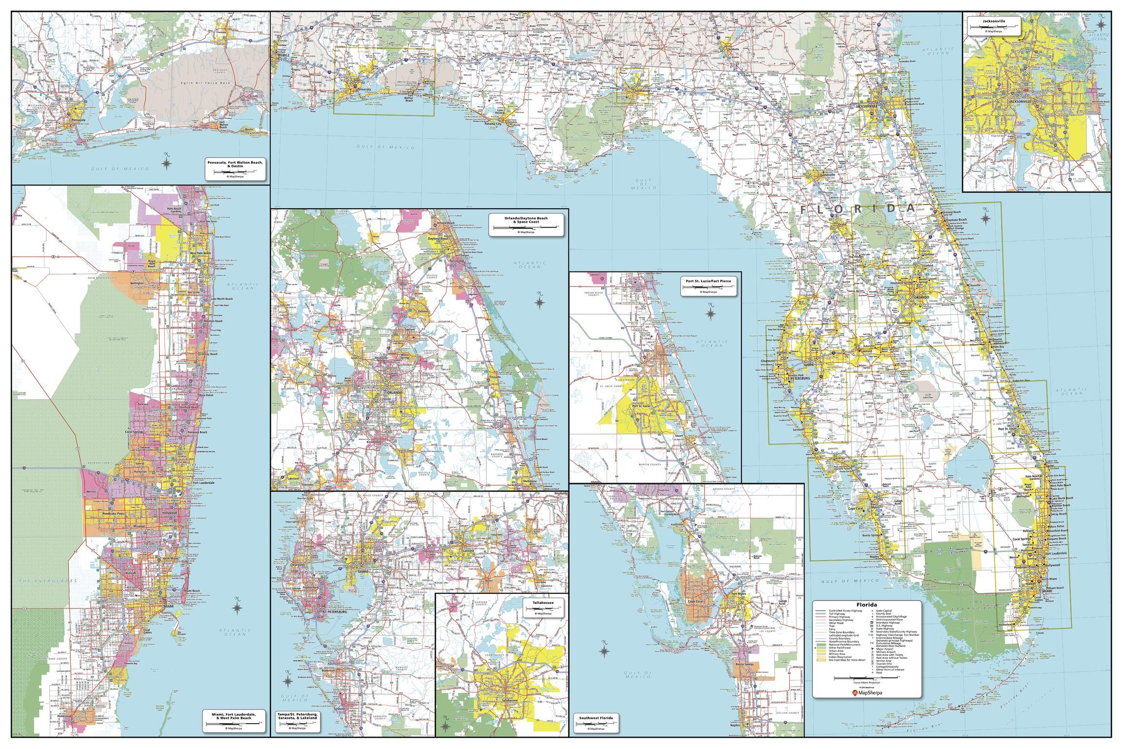 Laminated Map Large Roads And Highways Map Of Florida State With