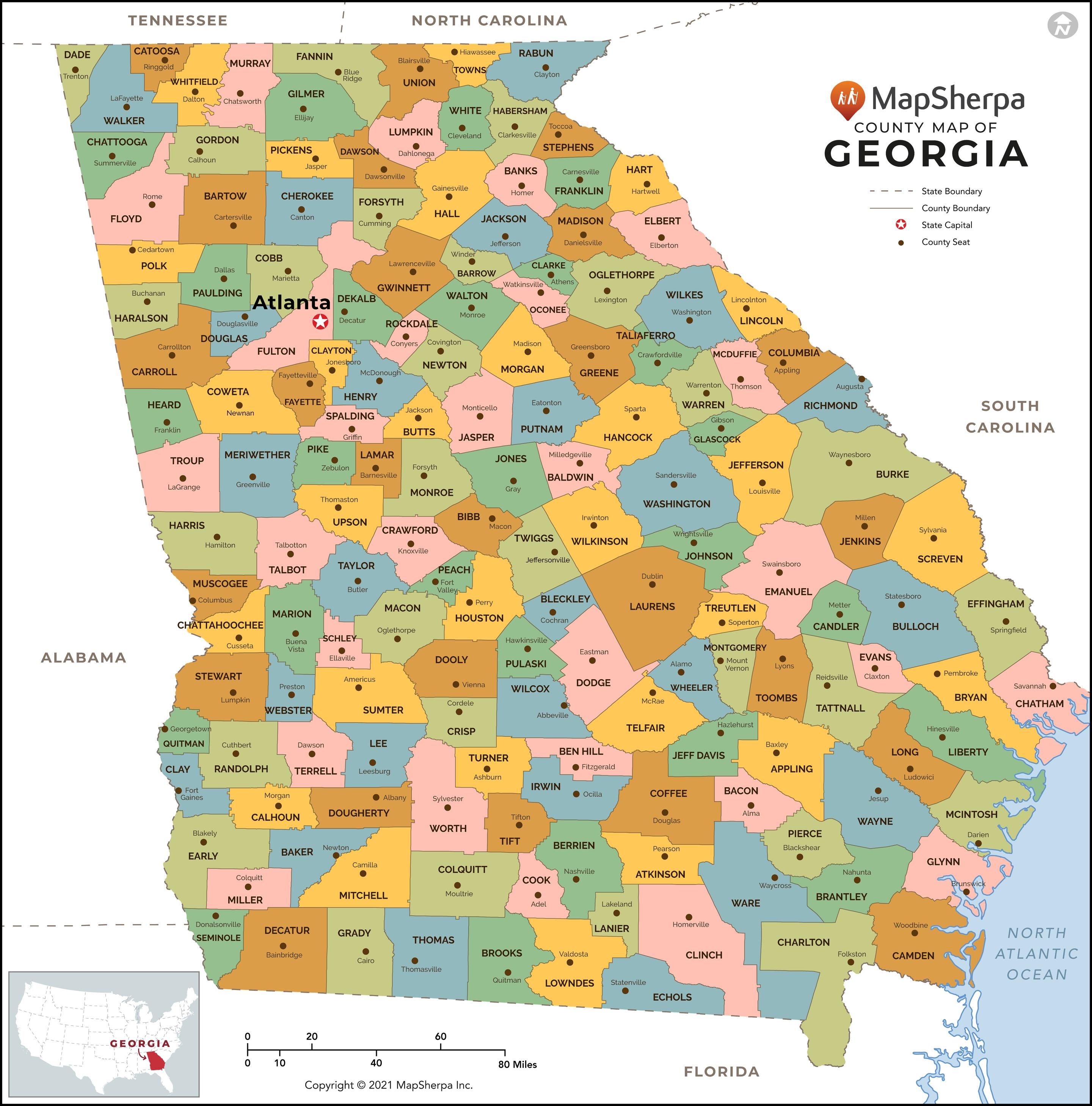 Georgia County Map Free Printable Maps 265x220