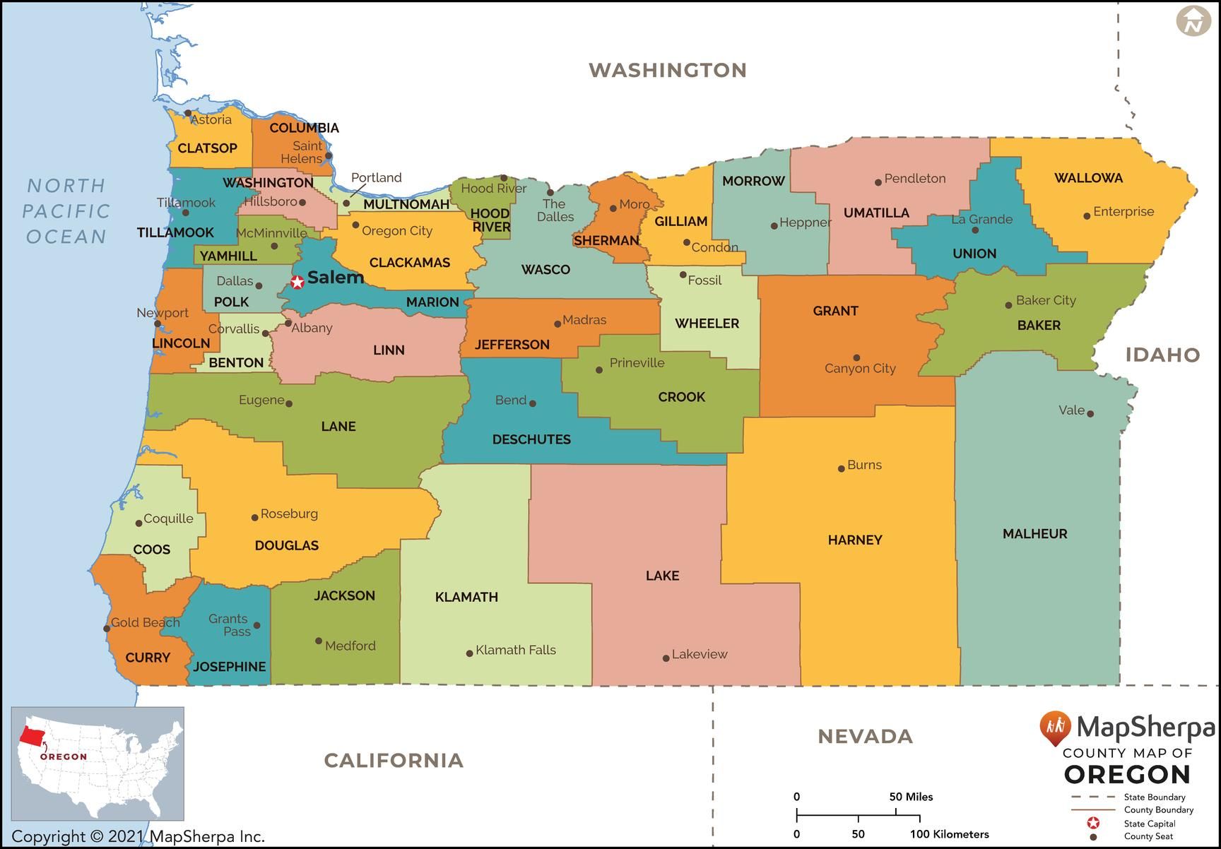 Maponページ Oregon Counties Map - Standard Map | Stanfords
