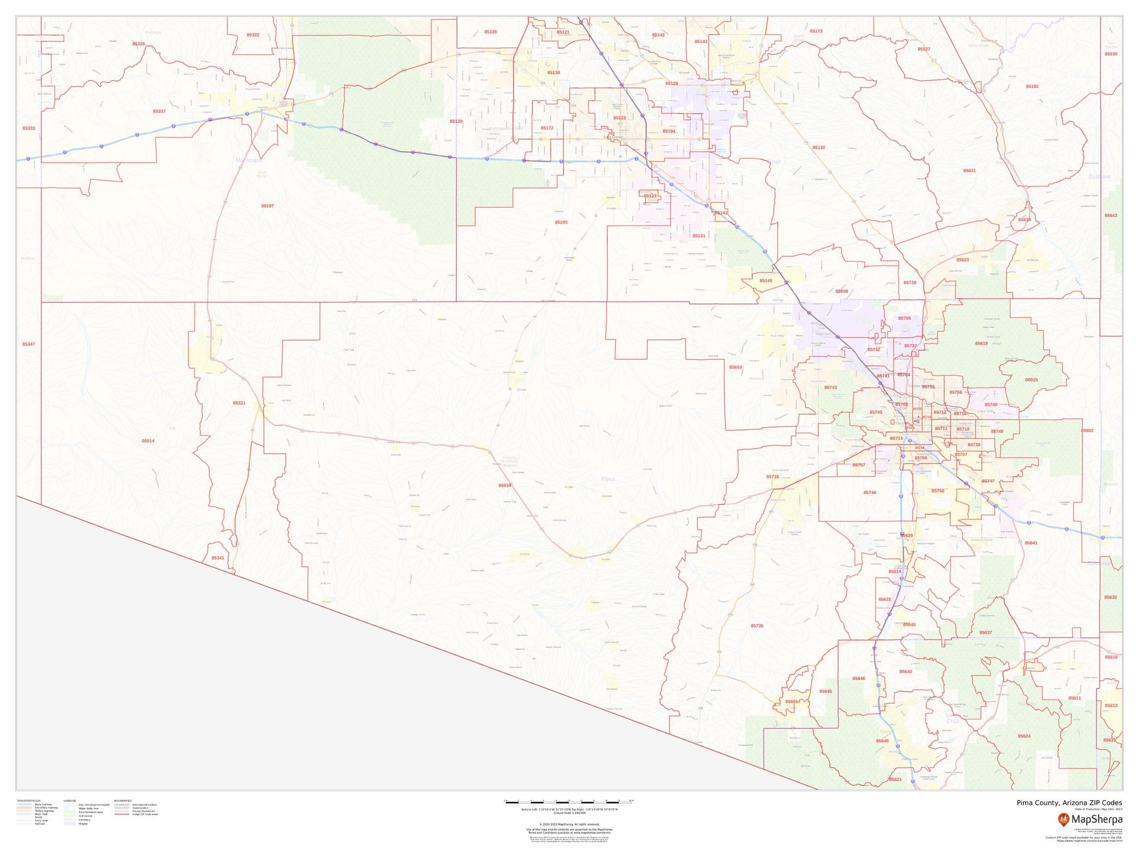 Pima County, Arizona ZIP Codes Map | Stanfords