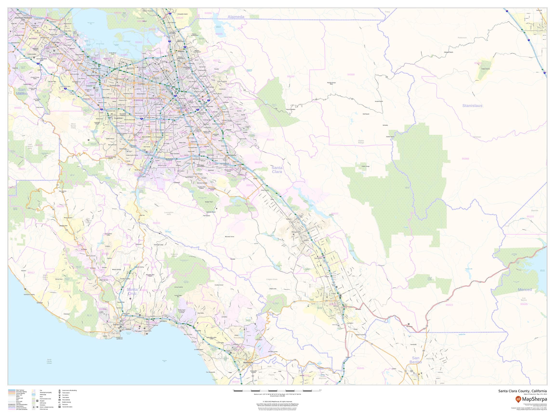 Santa Clara Map California Santa Clara County Map Print Handlettered