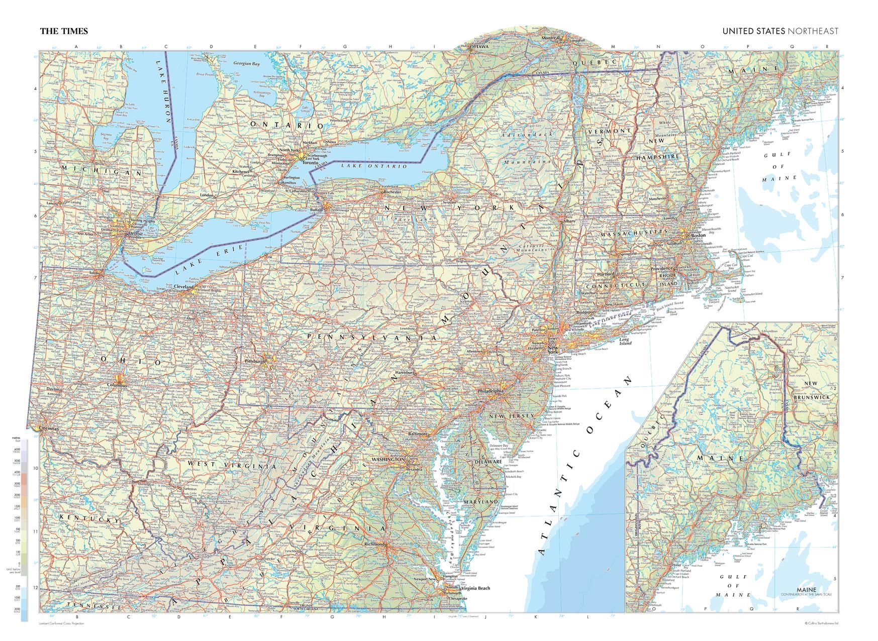 Map Of Northeast Usa States The Times Map Of The United States Northeast 