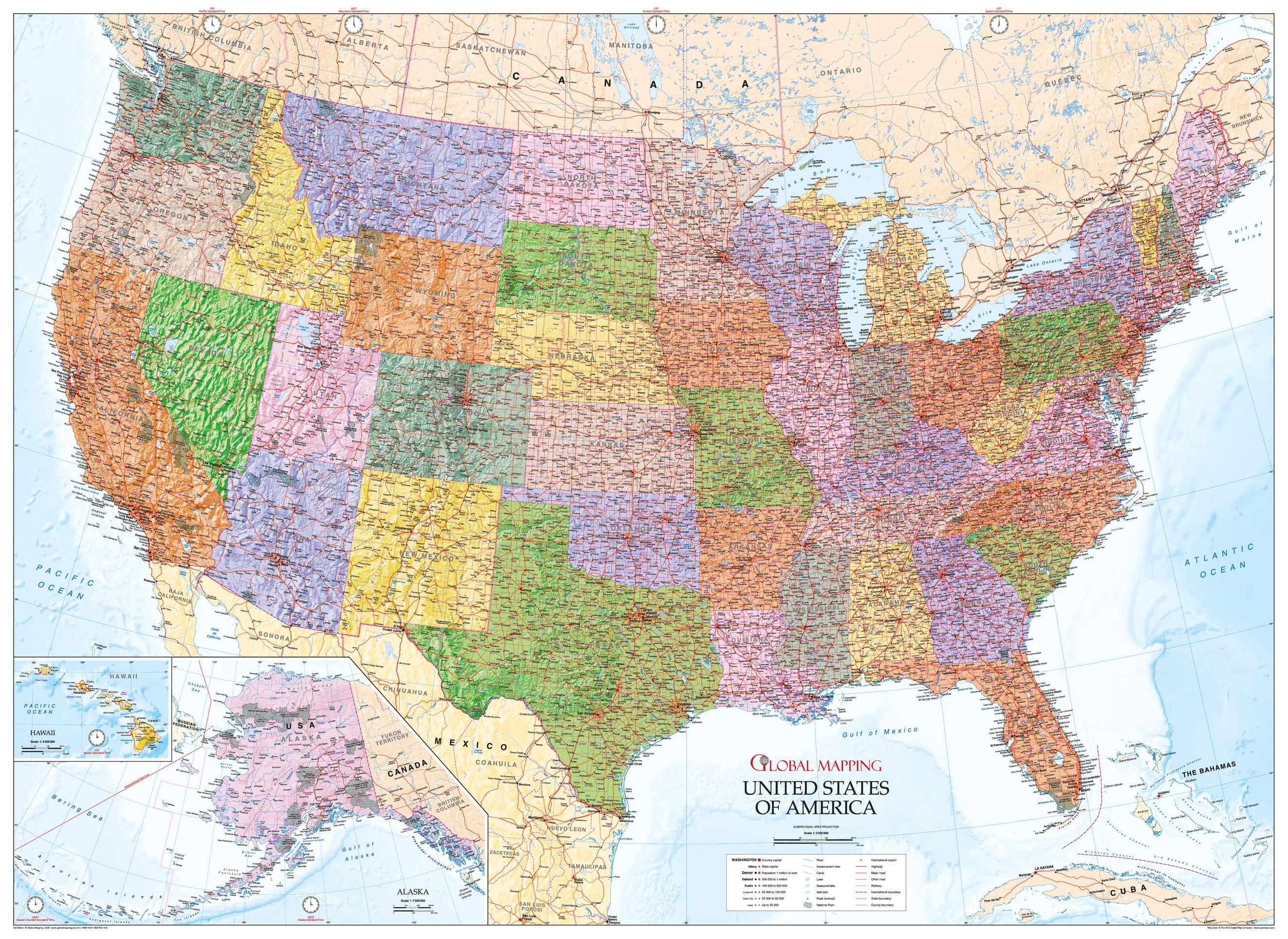 USA Wall Map - State Map with Relief Map | Stanfords